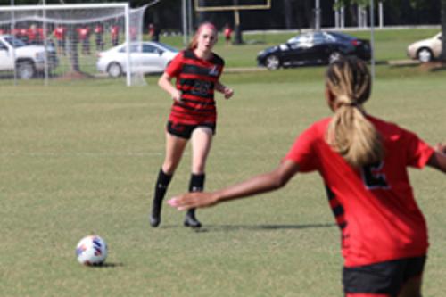 Women playing soccer